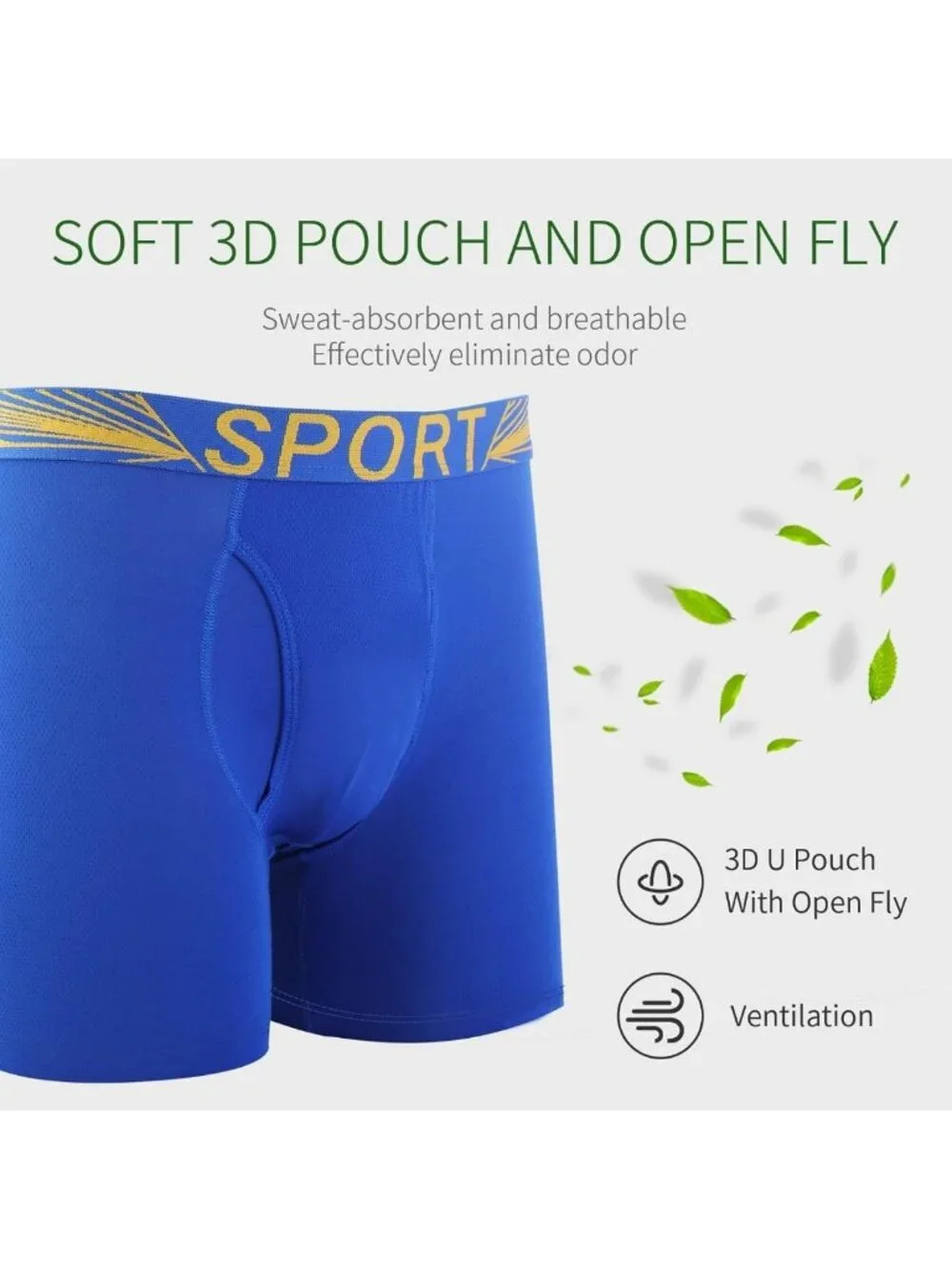 Quick Dry Mesh Men's Boxer Briefs, Sporty Underwear with Fly, Comfortable Fit